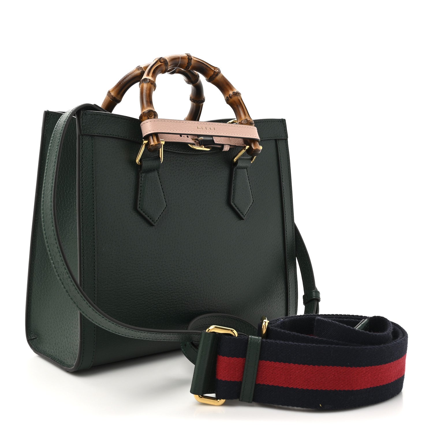 Gucci Textured Dollar Calfskin Web Small Diana Tote Bag Vintage Green Powder Pink 3 of 12