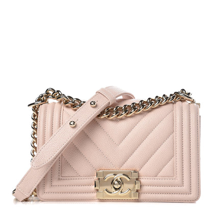 Chanel Caviar Chevron Quilted Small Boy Flap Light Beige 1 of 10