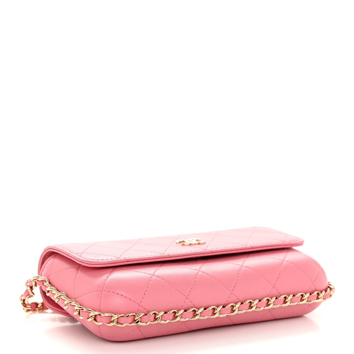 Calfskin Diamond Stitched Chain Around Flap Phone Holder Dark Pink