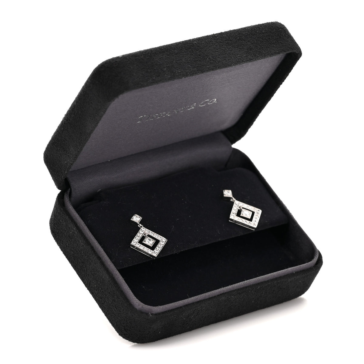 Platinum Diamond Open Square Drop Earrings