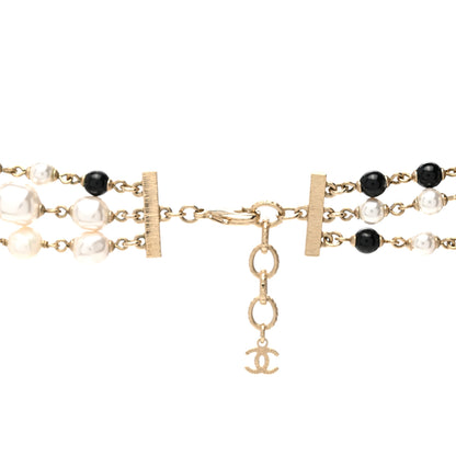 Chanel Baguette Crystal Resin Pearl CC Multi Strand Necklace Black Gold 4 of 8