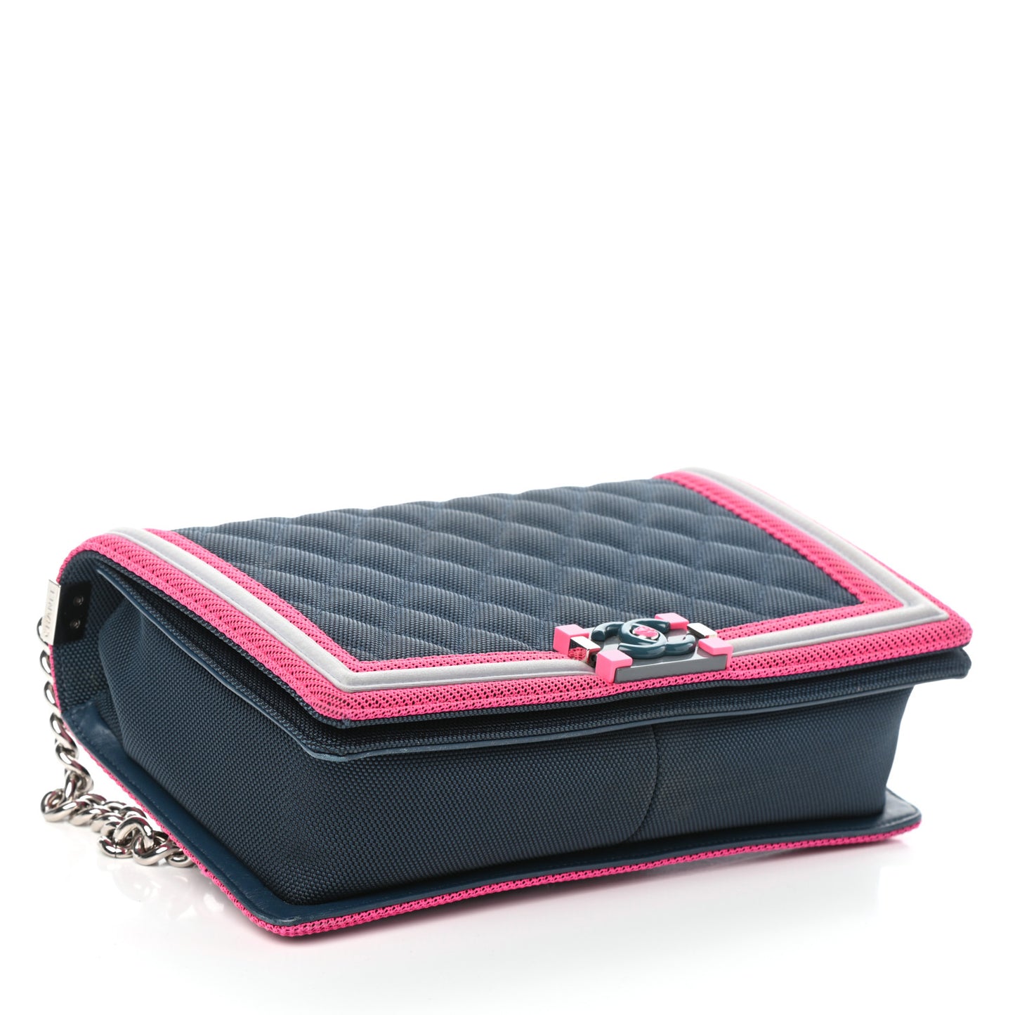 Canvas Quilted Medium Fluo Boy Flap Dark Navy Fuchsia Grey