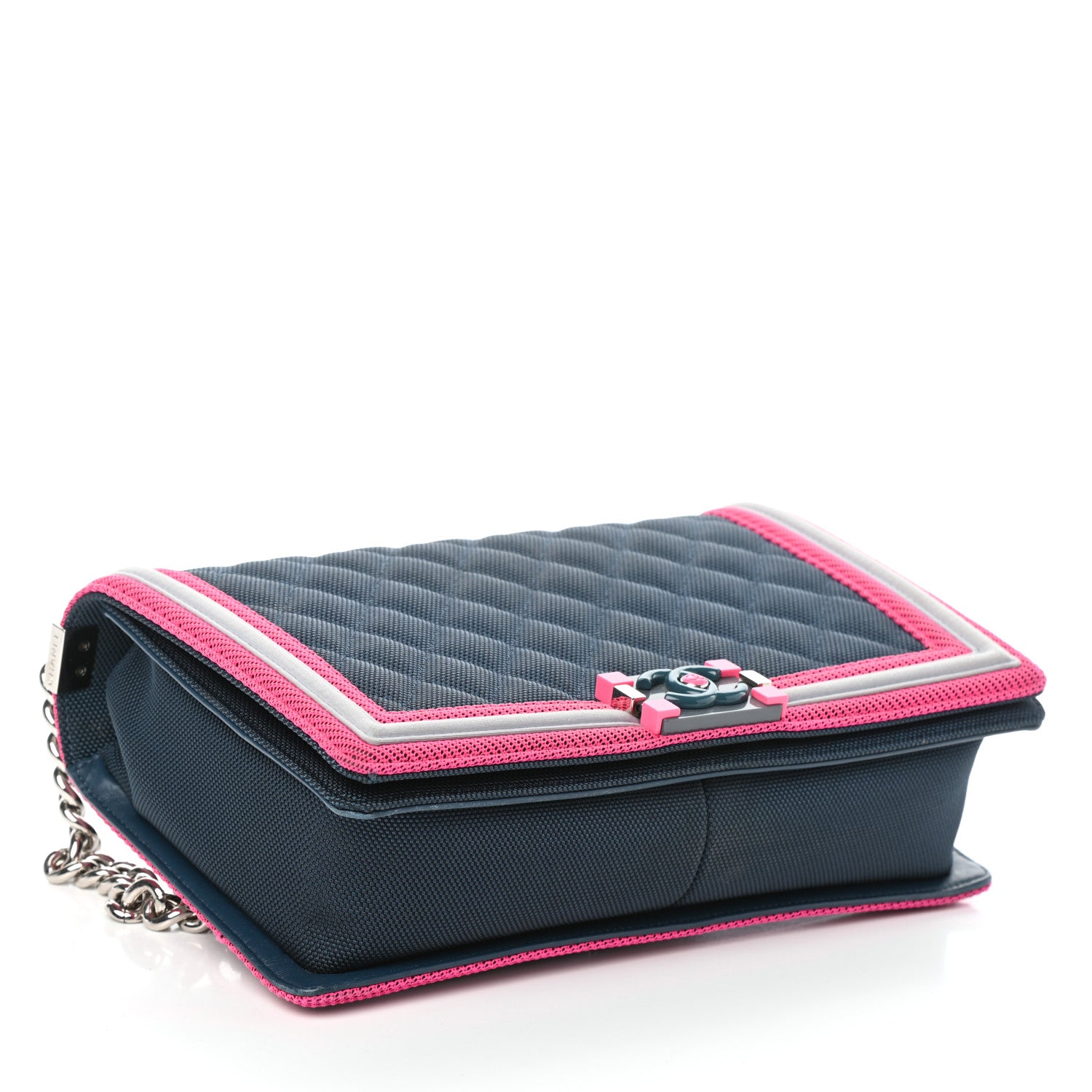 Chanel Canvas Quilted Medium Fluo Boy Flap Dark Navy Fuchsia Grey 4 of 10