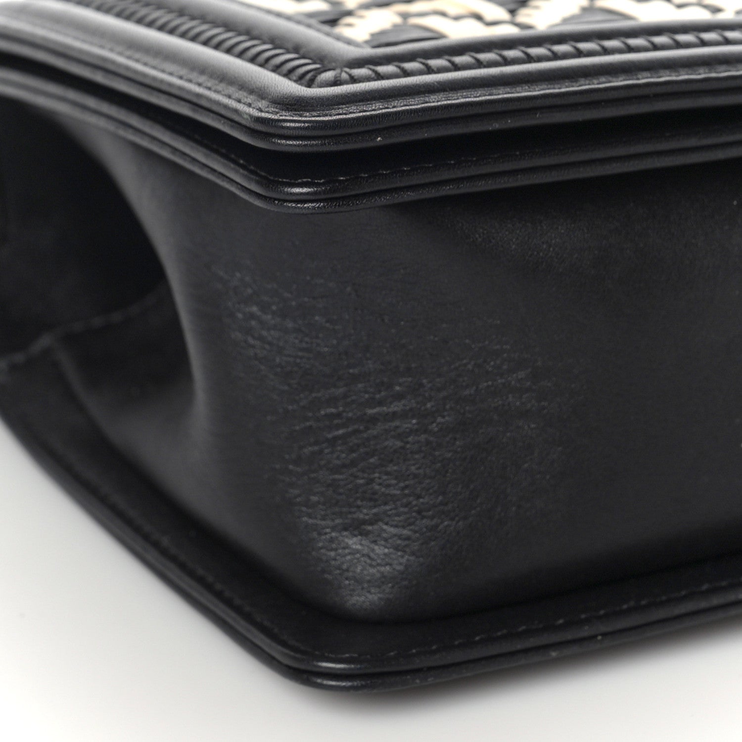 Chanel Calfskin Woven Medium Boy Flap Black White 9 of 14