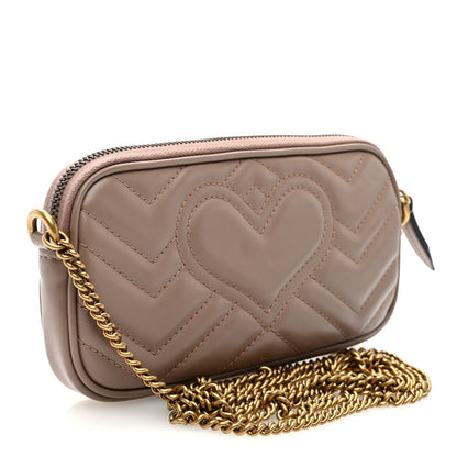 Gucci Calfskin Matelasse Mini GG Marmont Chain Crossbody Bag Porcelain Rose 3 of 9