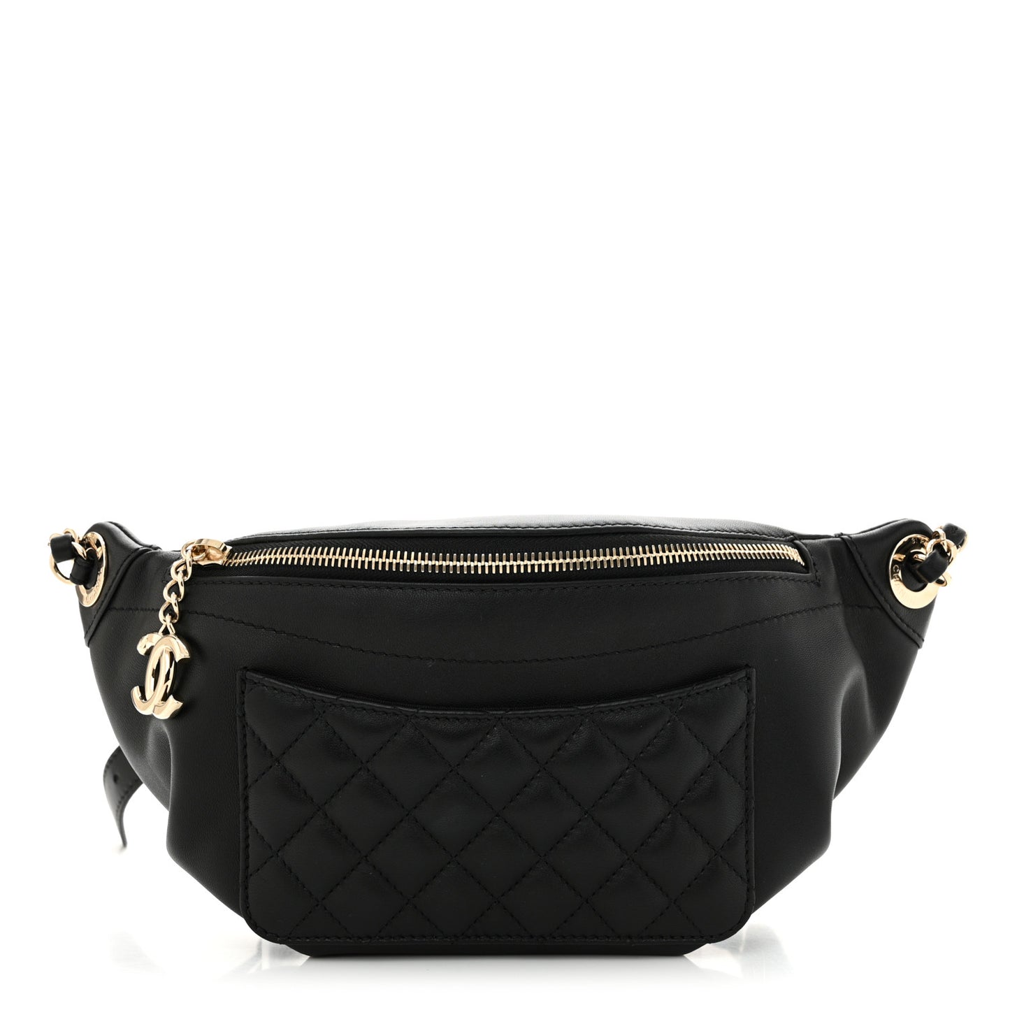 Lambskin Quilted Waist Bag Fanny Pack Black
