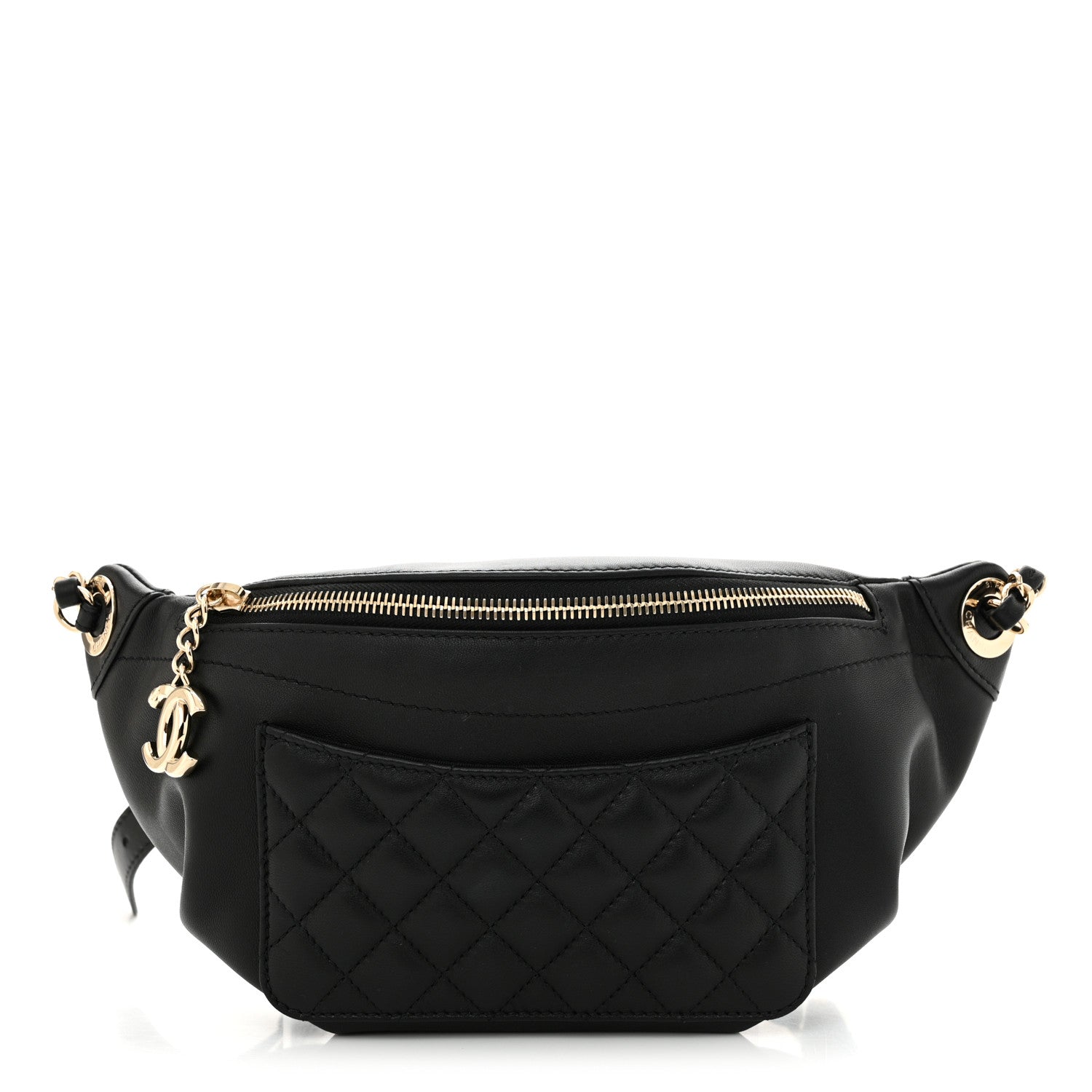Chanel Lambskin Quilted Waist Bag Fanny Pack Black 1 of 11