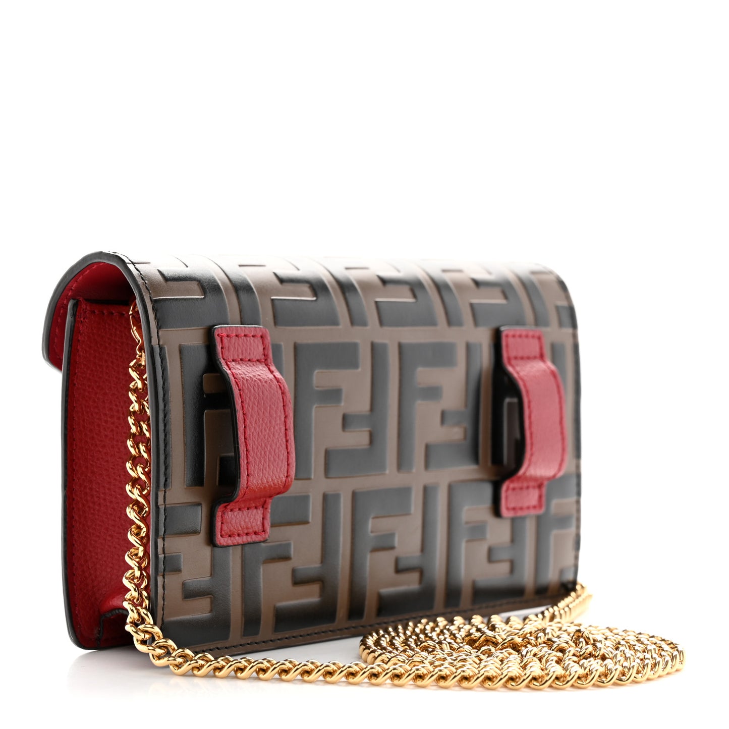 Vitello Cruise F is Fendi Bi-Color FF 1974 Embossed Envelope Belt Bag Maya Black Fragola