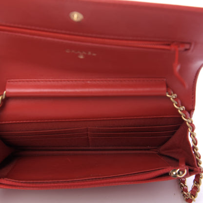 Chanel Lambskin Quilted Boy Wallet On Chain WOC Red 5 of 11