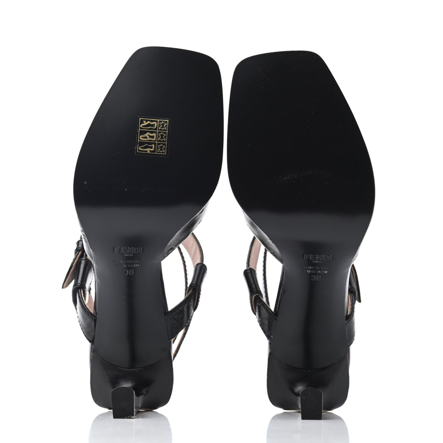Fendi Vitello Karligraphy Embossed FFrame Ankle Strap Sandals 38 Black 4 of 4