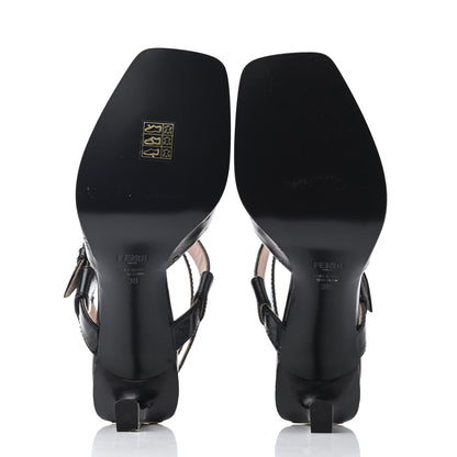 Fendi Vitello Karligraphy Embossed FFrame Ankle Strap Sandals 38 Black 4 of 4