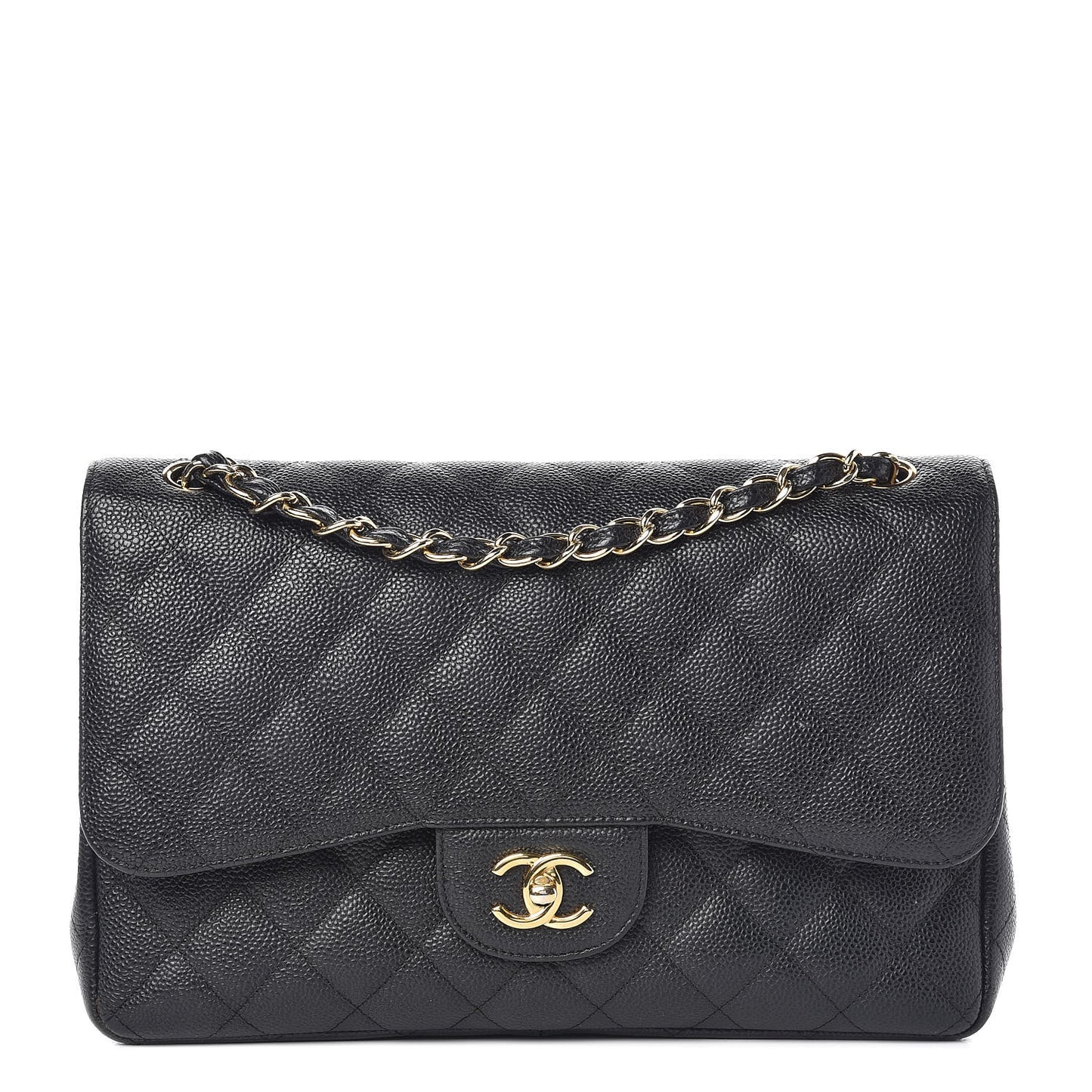 Caviar Quilted Jumbo Double Flap Black