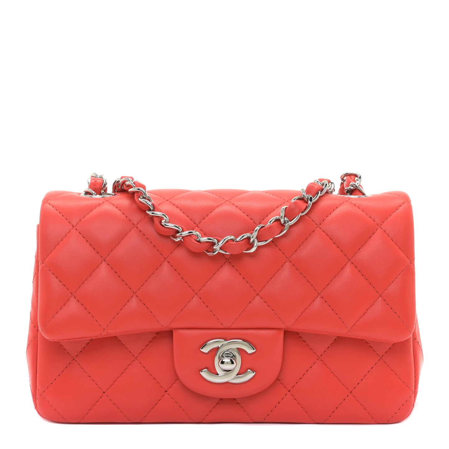 Lambskin Quilted Mini Rectangular Flap Red