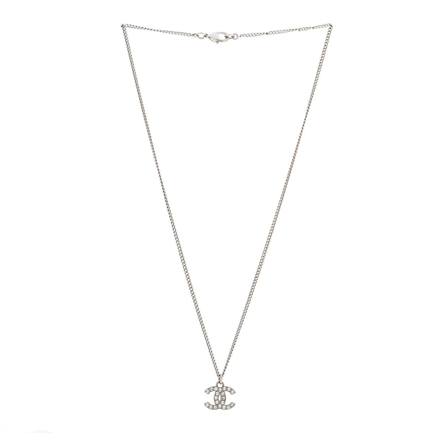 Chanel Crystal Timeless CC Necklace Silver 3 of 7