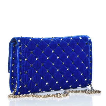 Valentino Garavani Velvet Rockstud Spike Wallet on Chain Acid Blue 3 of 6