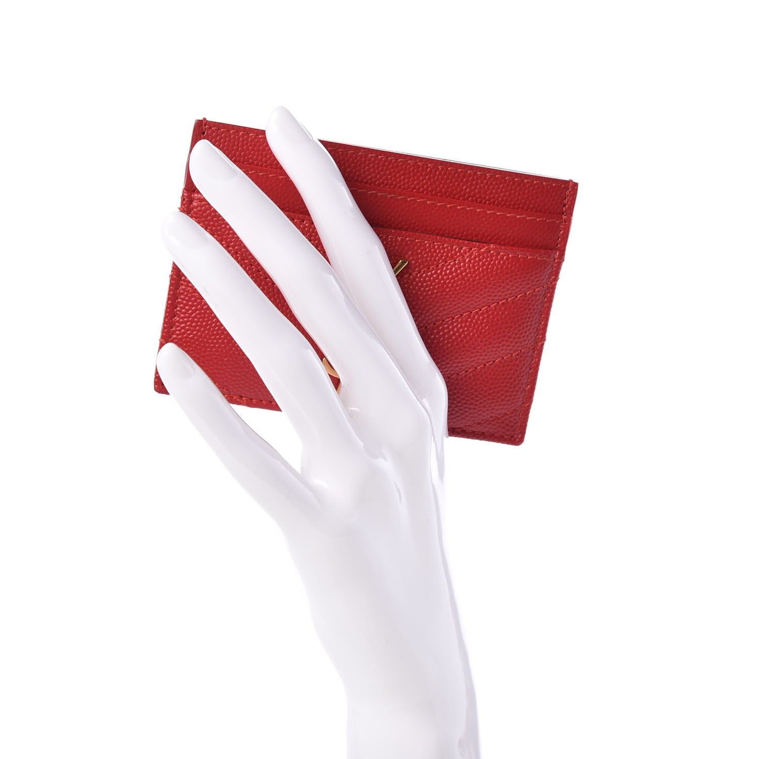 Saint Laurent Grain De Poudre Matelasse Chevron Monogram Credit Card Case New Red 2 of 8
