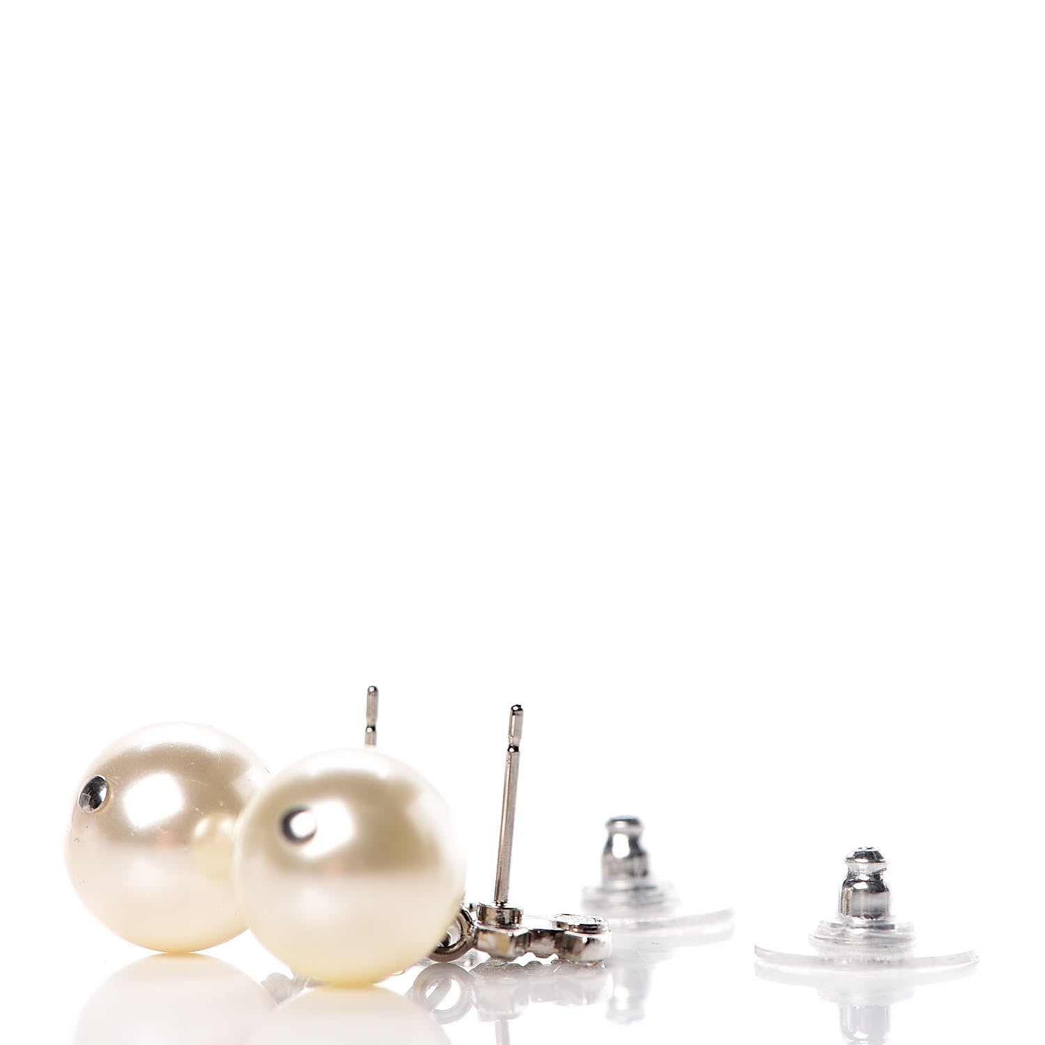 Chanel Crystal Pearl CC Drop Earrings Silver Pearly White 3 of 5
