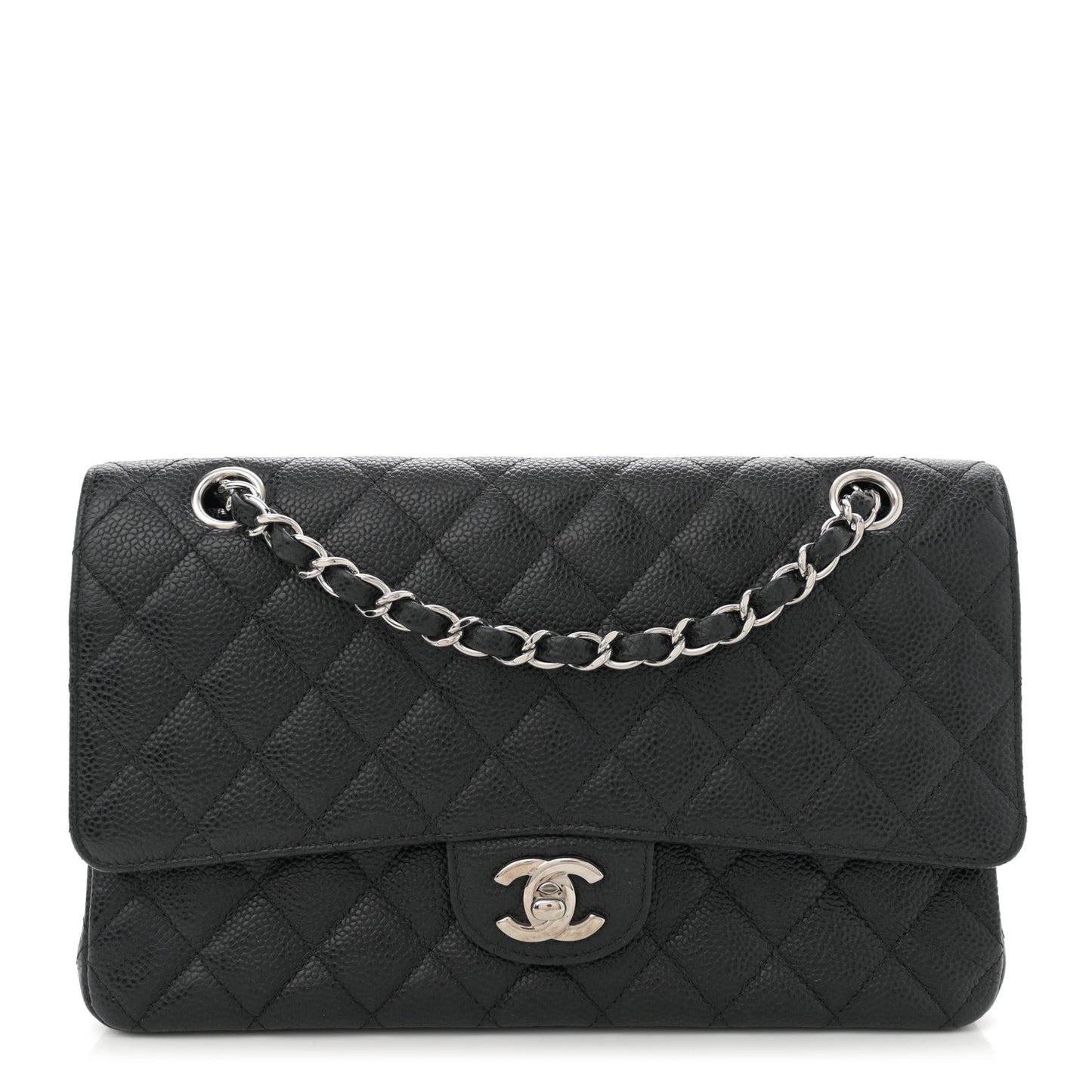 Caviar Quilted Medium Double Flap Black