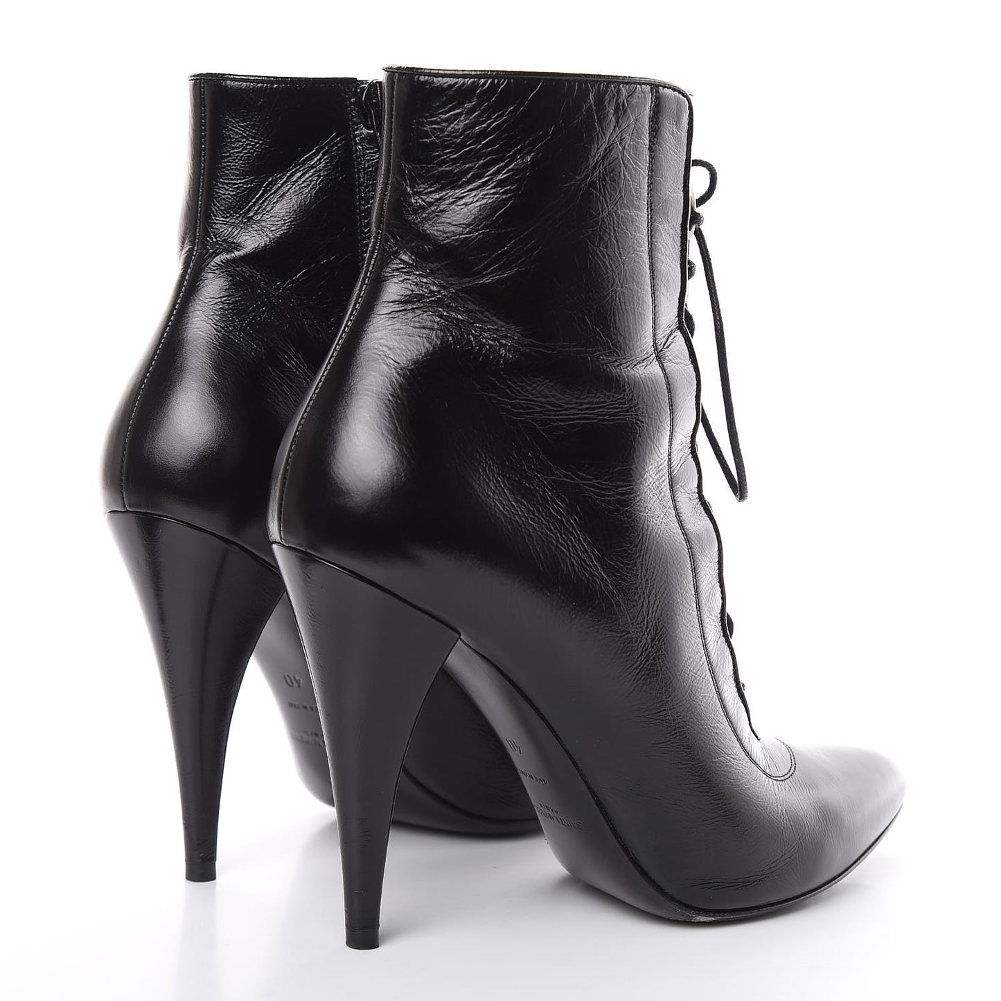Shiny Calfskin Fetish Lace Up Ankle Boots 40 Black