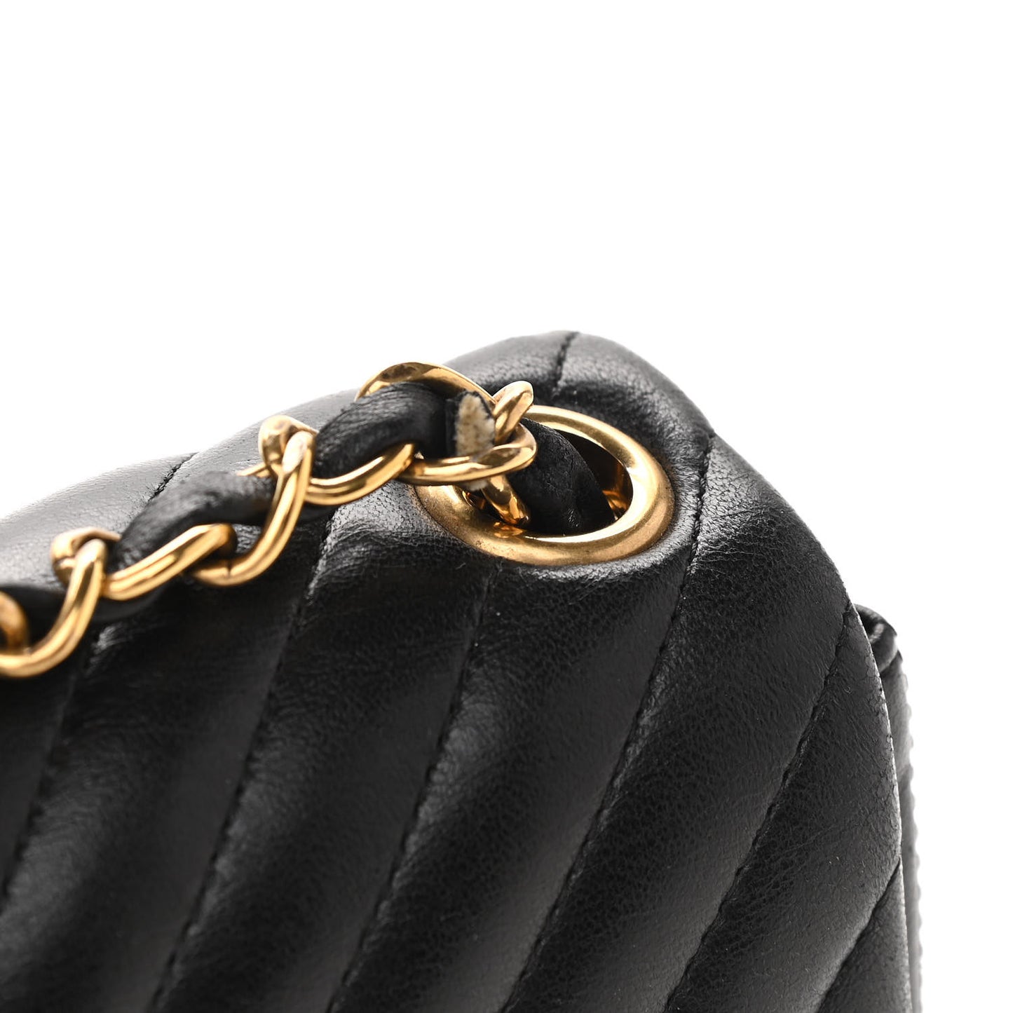 Lambskin Chevron Quilted Mini Square Flap Black