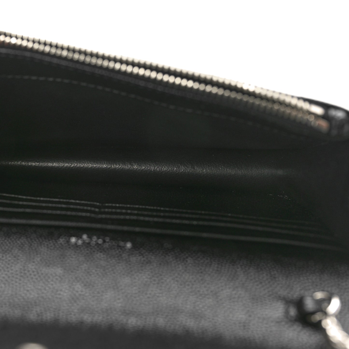 Grain De Poudre Matelasse Chevron Monogram Envelope Chain Wallet Black