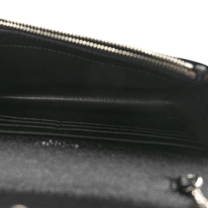 Saint Laurent Grain De Poudre Matelasse Chevron Monogram Envelope Chain Wallet Black 5 of 10
