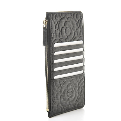 Chanel Caviar Camellia Embossed Classic Flat Wallet Pouch Black 3 of 8