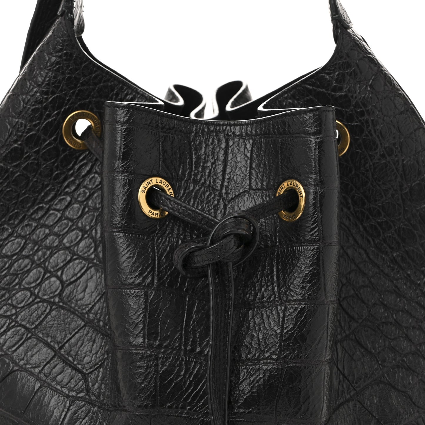 Calfskin Crocodile Embossed Paris VII Large Flat Hobo Fondente