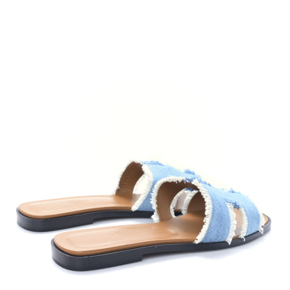 Hermes Denim Oran Fringe Sandals 37.5 Bleu Clair 4 of 8