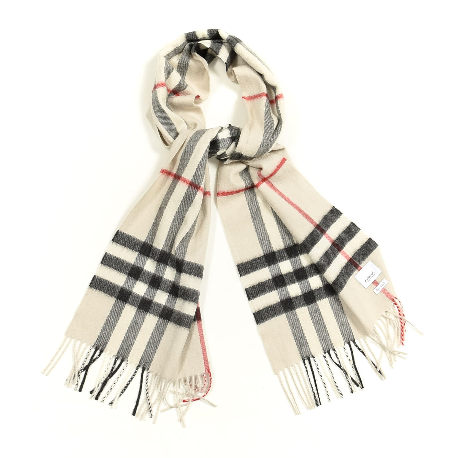Burberry Cashmere Check Fringe Scarf Stone 1 of 3