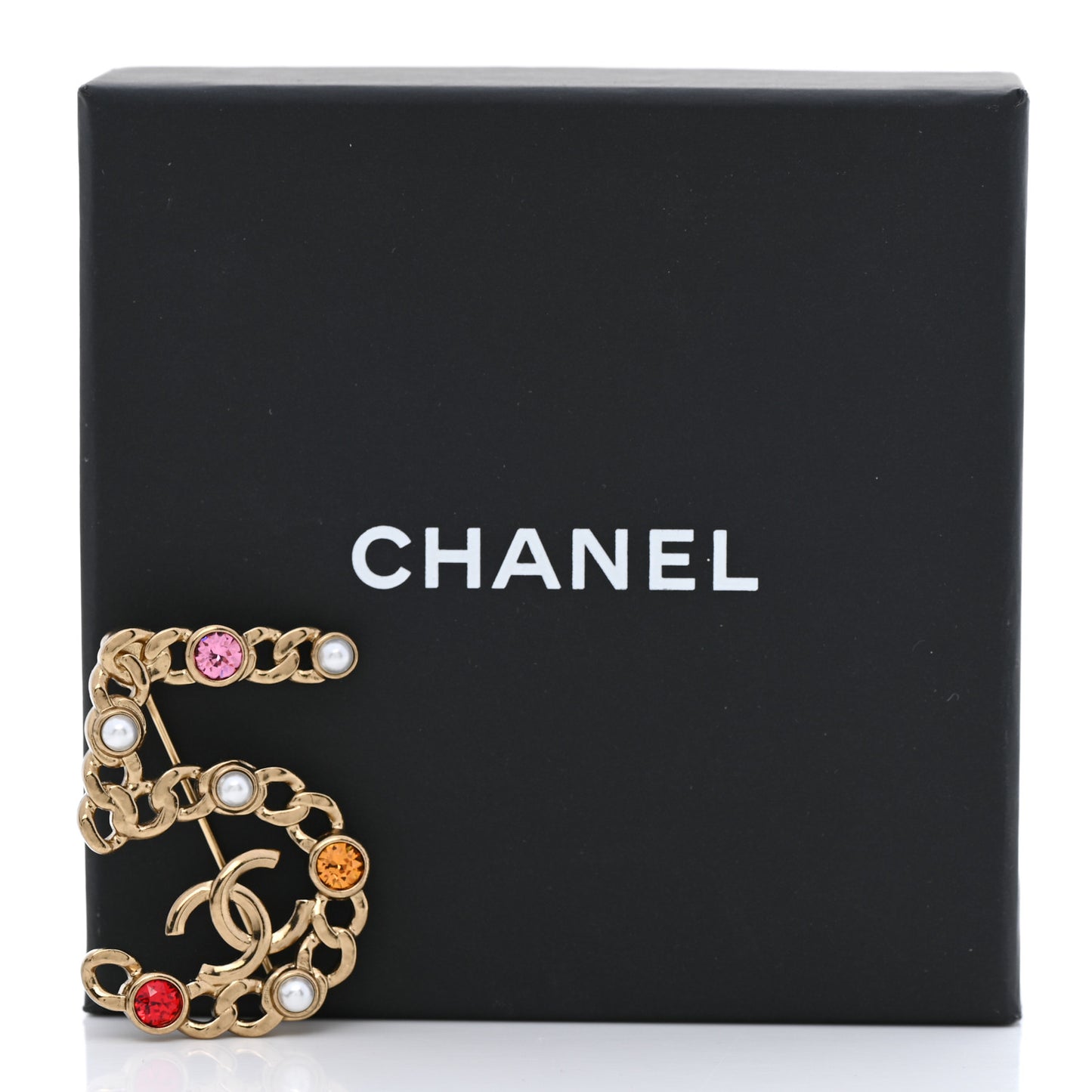 Pearl Crystal 5 CC Brooch Gold