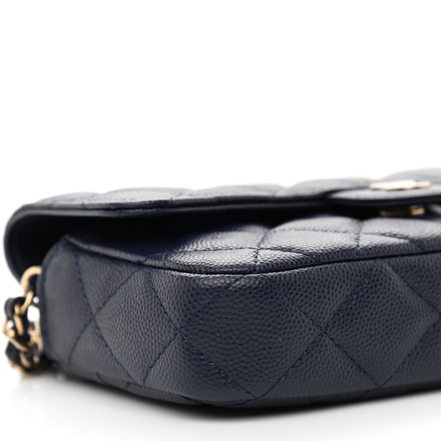 Caviar Quilted Flap Phone Holder With Chain Navy