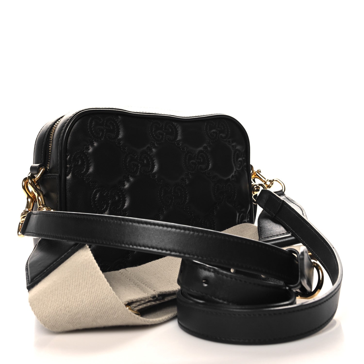 Gucci Calfskin GG Matelasse Shoulder Bag Black Natural 3 of 10