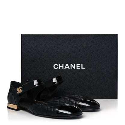 Chanel Patent Lambskin Quilted Cap Toe Ballerina Flats 37 Black 9 of 9