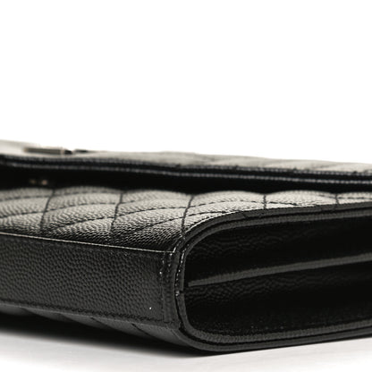 Saint Laurent Grain De Poudre Mixed Matelasse Triquilt Monogram Chain Wallet Black 9 of 10