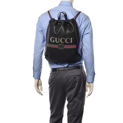 Gucci Calfskin Logo Drawstring Backpack Black 2 of 15