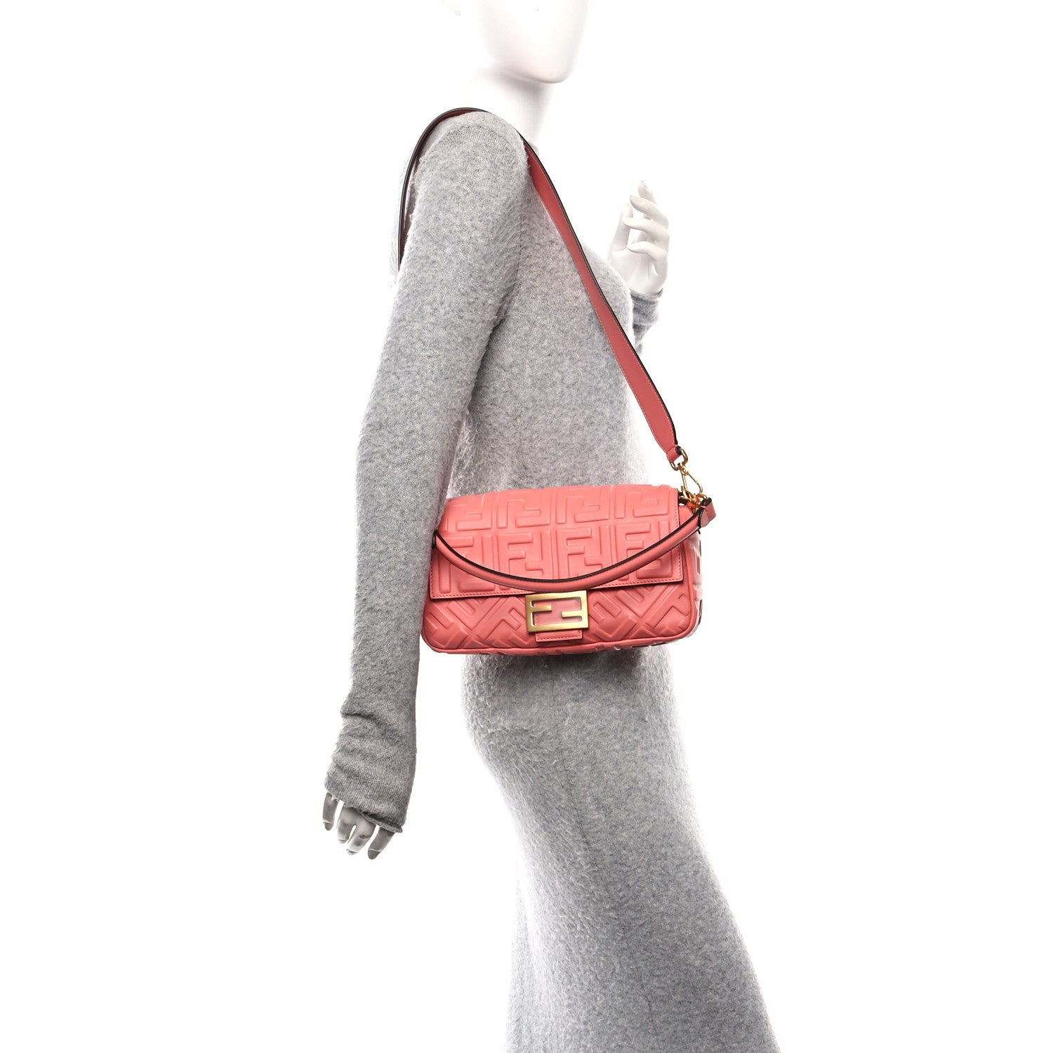 Fendi Nappa FF 1974 Embossed Baguette Rosa Pesca 2 of 9