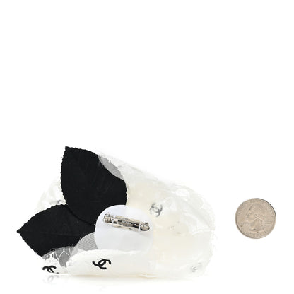 Chanel Lace Resin Pearl CC Brooch White Black 2 of 5