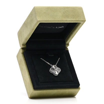 Van Cleef & Arpels 18K White Gold Diamond Guilloche Vintage Alhambra Pendant Necklace 7 of 7