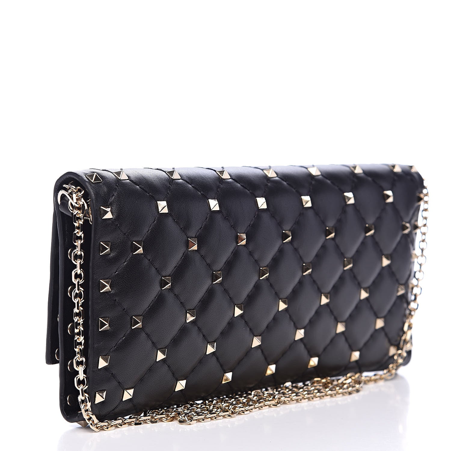 Valentino Garavani Lambskin Rockstud Spike Flap Wallet on Chain Black 3 of 11