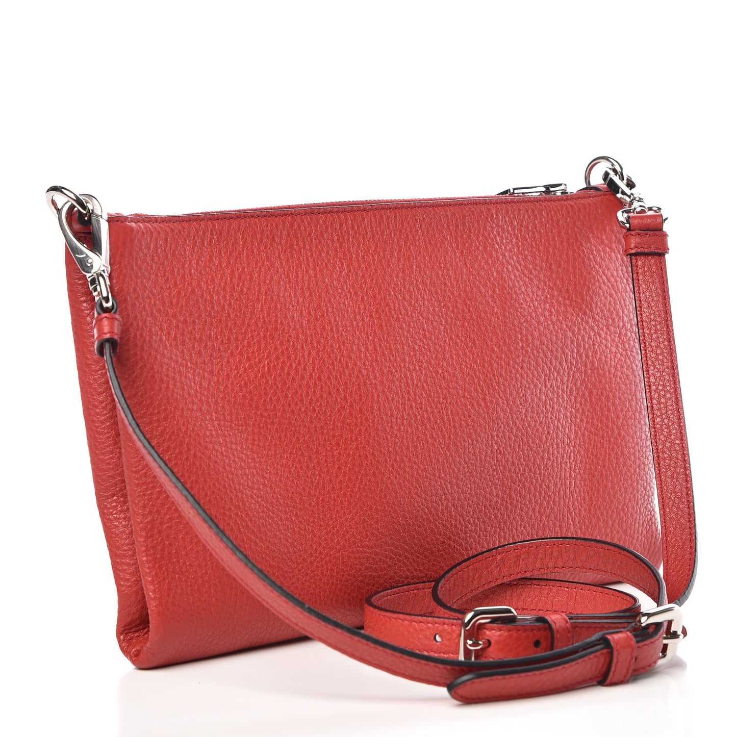 Vitello Daino Zippered Shoulder Bag Rosso