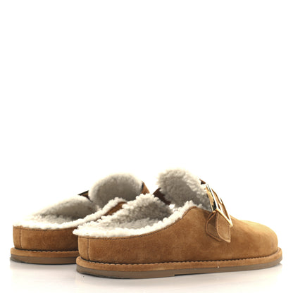 Fendi Suede Shearling Fendi Feel Buckled Clogs 39 Caramel Latte 5 of 9