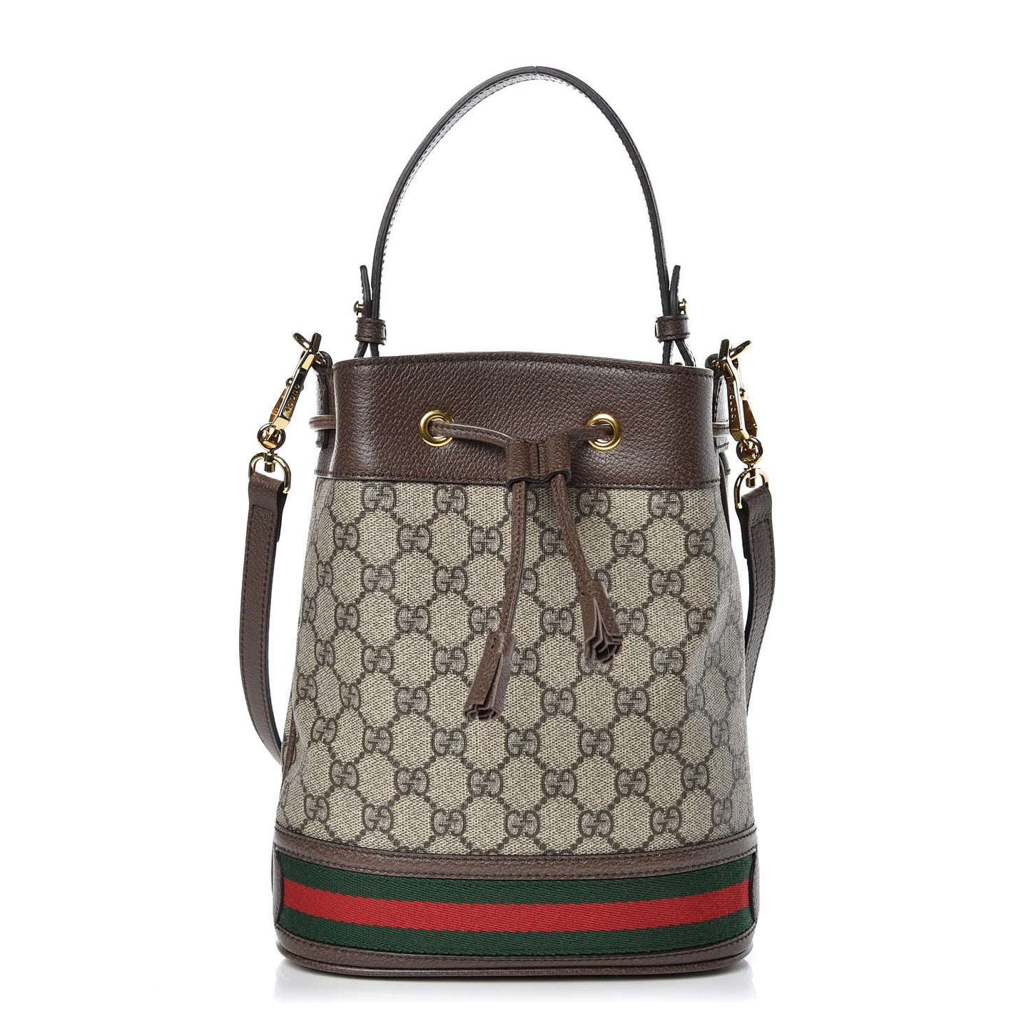 GG Supreme Monogram Web Small Ophidia Bucket Bag Brown