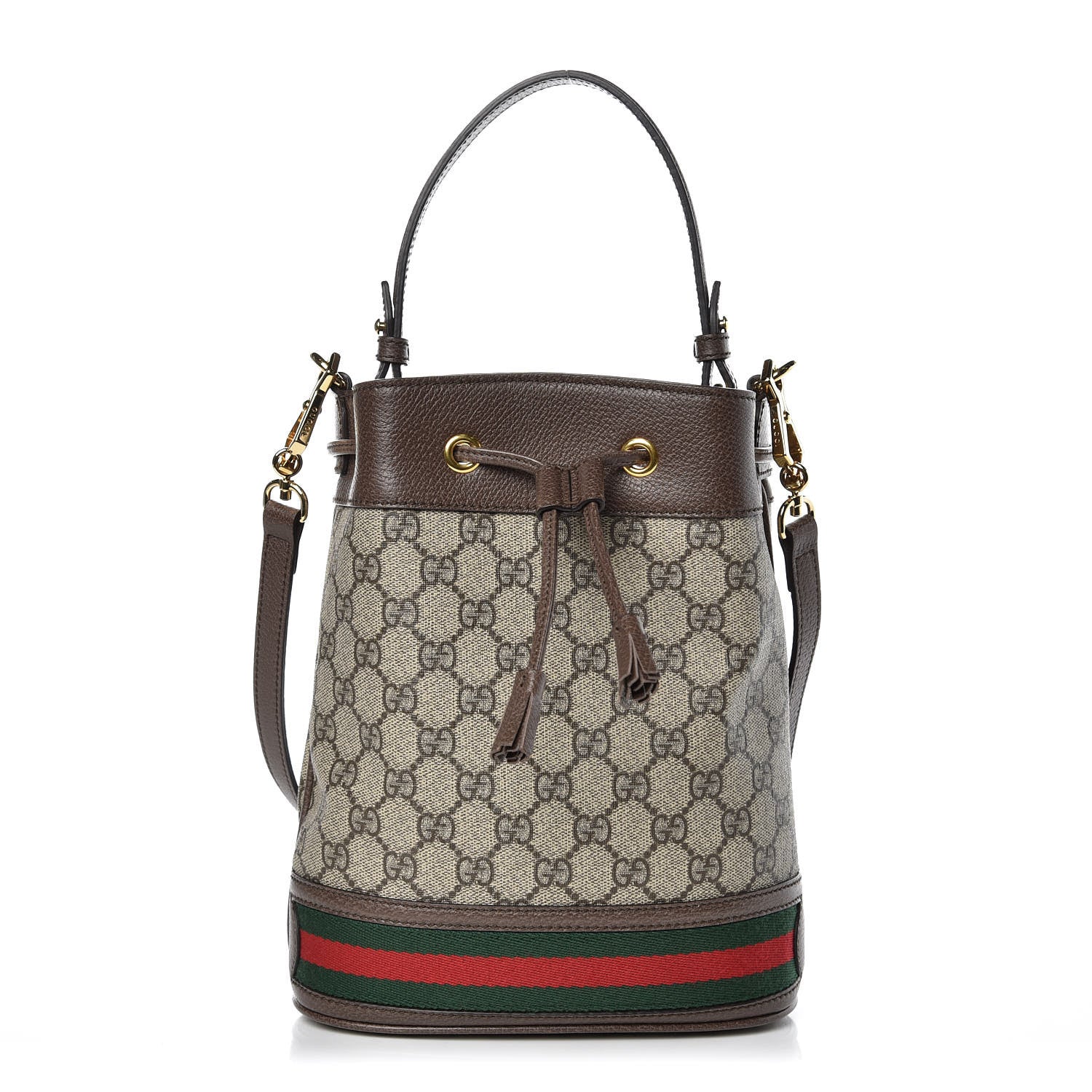 Gucci GG Supreme Monogram Web Small Ophidia Bucket Bag Brown 1 of 9