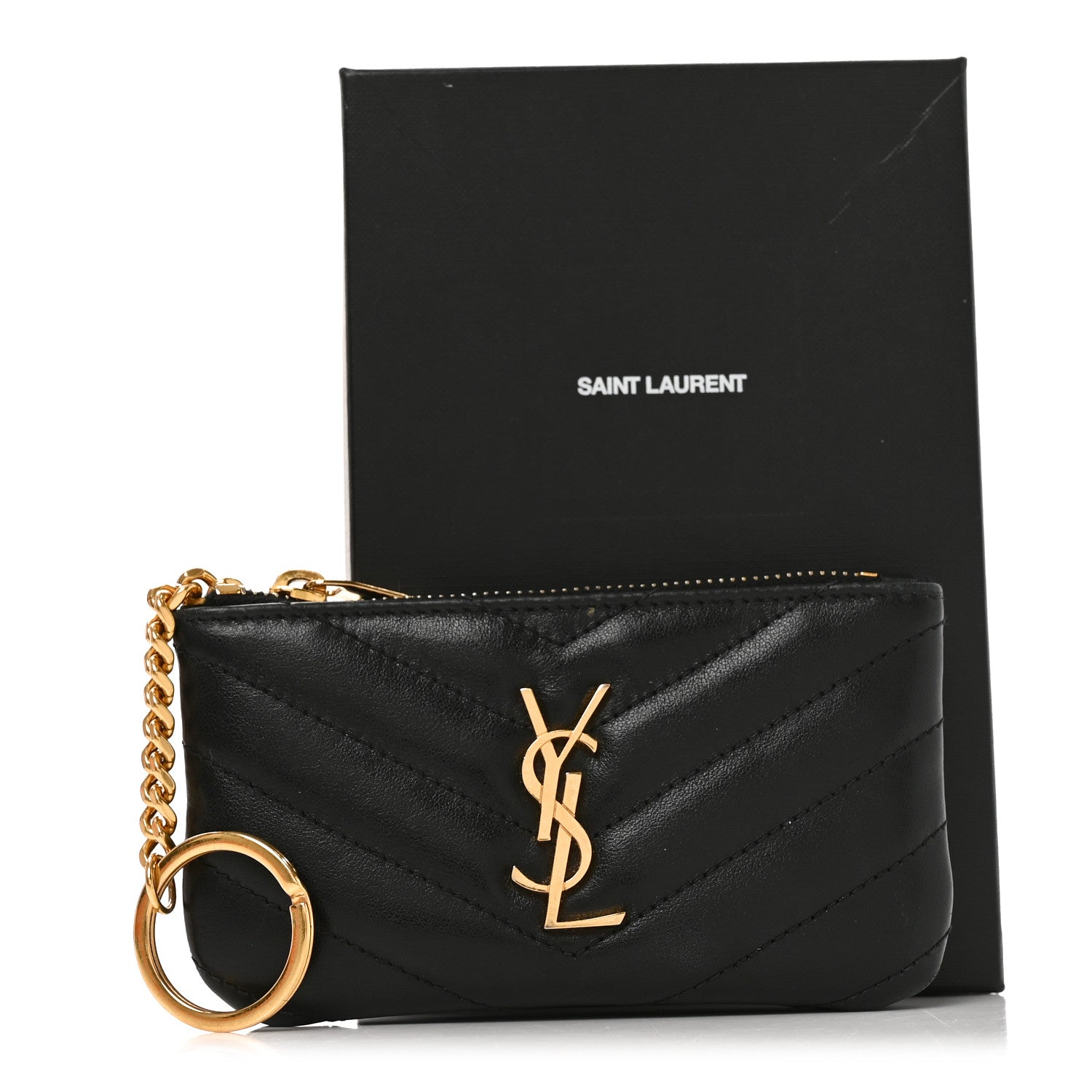 SAINT LAURENT ブラック キーポーチ Saint Laurent Calfskin Matelasse Monogram Key Pouch Black 1940818