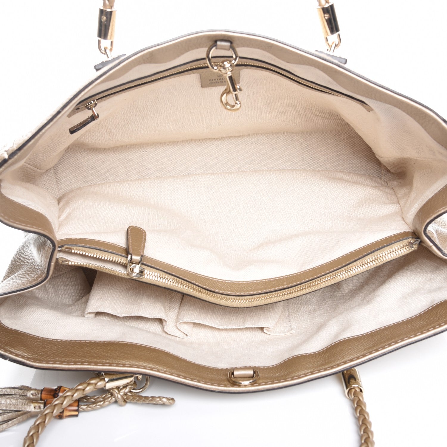 Gucci Metallic Pebbled Calfskin Medium Bella Tote Gold 5 of 7