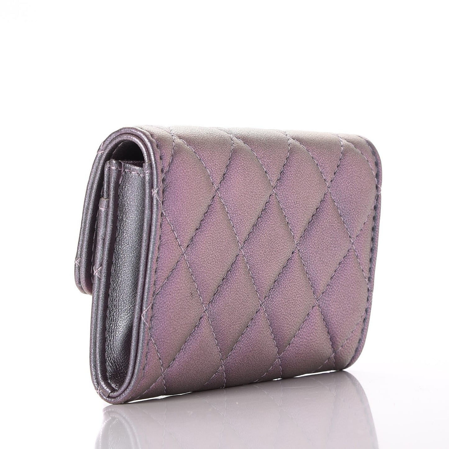Iridescent Lambskin Quilted Reissue Flap Card Holder Light Purple