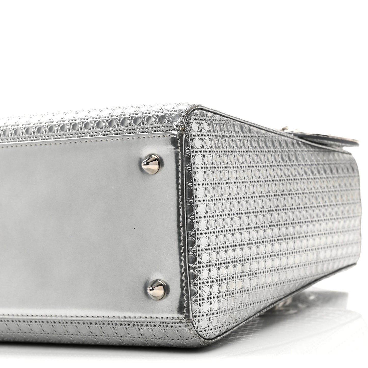 Metallic Patent Micro-Cannage Medium Lady Dior Silver