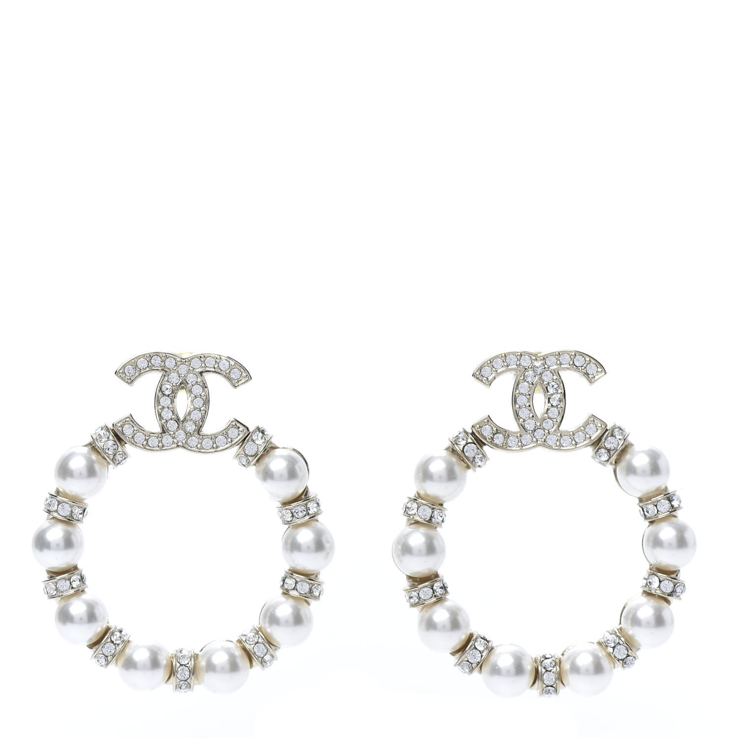 Chanel Pearl Crystal Nefertiti CC Drop Earrings Gold 1 of 5