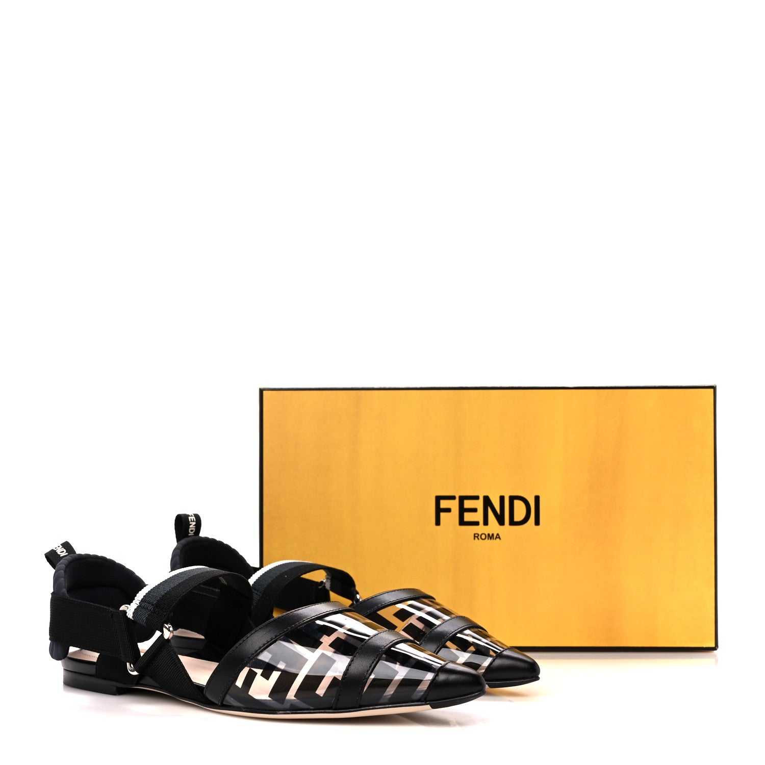 Fendi PVC Calfskin FF Colibri Slingback Ballerina Flats 37.5 Tobacco Moro Black Militare 2 of 10